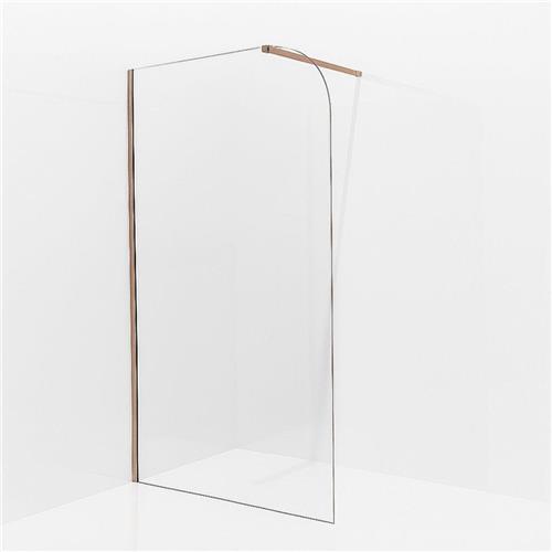 Fortifura Galeria Inloopdouche - 90x200cm - afgeronde glaswand - helder glas - wandarm - geborsteld koper (Koper)