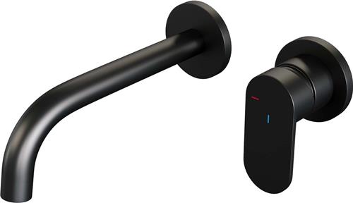 Brauer Black Edition Wastafelmengkraan inbouw - gebogen uitloop links - hendel breed plat - model C 1 - mat zwart