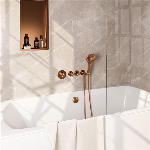 Brauer Carving S02 - Badkraan met Handdouche - Geborsteld Koper PVD - Inbouw - Thermostatisch - Badvulcombinatie/Wandaansluitbocht