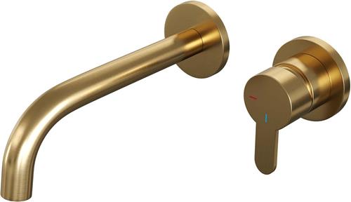 Brauer Gold Edition Wastafelmengkraan inbouw - gebogen uitloop links - hendel plat smal - model D 1 - PVD - geborsteld goud