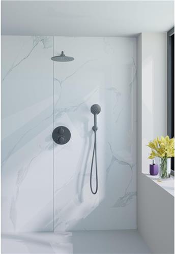 Fortifura Calvi Inbouw Regendoucheset - rond - thermostatisch - wandarm - 25cm hoofddouche - ronde handdouche - gladde slang - Geborsteld Gunmetal PVD