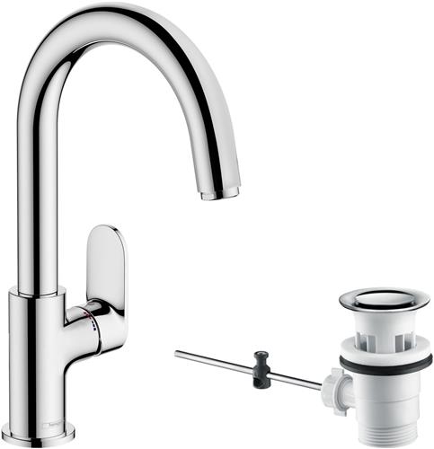 hansgrohe Vernis Blend ééngreeps wastafelmengkraan 210 met draaibare uitloop, met PopUp trekwaste chroom