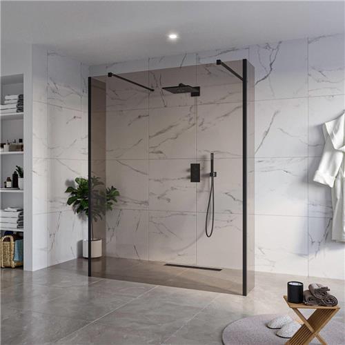 Fortifura Galeria Vrijstaande Inloopdouche - 160x200cm - Rookglas - antikalk - 8mm veiligheidsglas - 2 zijwanden 40cm - wandsteunen en hoekprofielen - Zwart mat