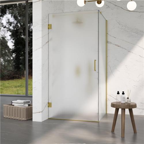 Fortifura Galeria Douchecabine - 90x90x200cm - scharnieren - deurgreep - vlak - gesatineerd veiligheidsglas - Geborsteld messing PVD (Goud)