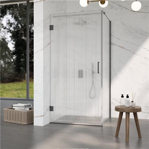 Fortifura Galeria Douchecabine - 80x140x200cm - scharnieren - deurgreep - stabilisatiestang - helder geribbeld - veiligheidsglas - Geborsteld gunmetal (Antraciet)