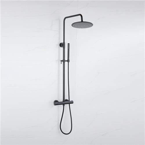 Fortifura Calvi Regendoucheset - thermostatisch - 30cm hoofddouche - metalen slang - staaf handdouche - mat zwart