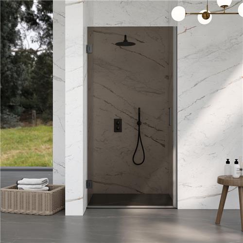 Fortifura Galeria Douchedeur - 90x200cm - scharnieren - deurgreep - vlak - rookglas - Geborsteld Gunmetal PVD
