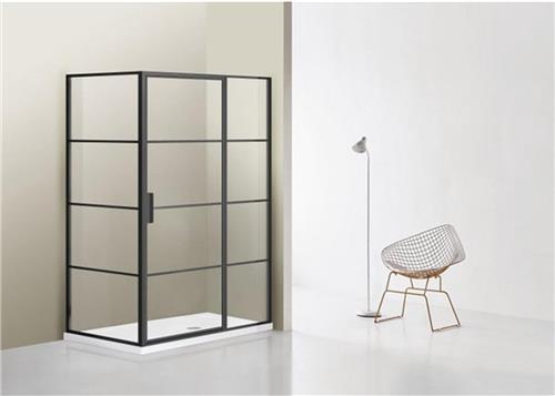 Saniclass Bellini douchecabine 90x90cm met vast paneel veiligheidsglas frame lines aan buitenzijde met anti kalk zwart mat