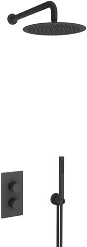 Fortifura Calvi Inbouw Regendoucheset - thermostatisch - wandarm - 30cm hoofddouche - staaf handdouche - gladde doucheslang - mat zwart