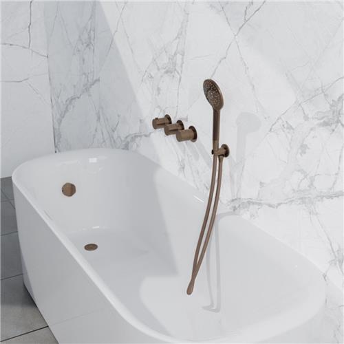 Fortifura Nebbio Badcombinatie-set - thermostaatkraan - inbouwdeel - inbouw uitbreiding - wandaansluitbocht - gladde doucheslang - ronde handdouche - badafvoer opbouw - geborsteld koper PVD (koper)