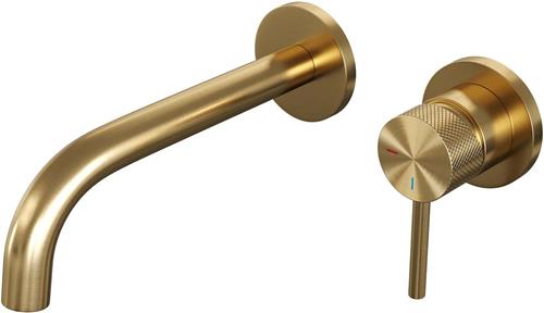 Brauer Gold Carving Wastafelmengkraan inbouw - gebogen uitloop links - hendel lang smal carving- model A 1 - PVD - geborsteld goud