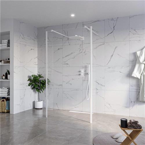 Fortifura Galeria Vrijstaande Inloopdouche - 110x200cm - Helder - antikalk - 8mm veiligheidsglas - 2 zijwanden 30cm - wandsteunen en hoekprofielen - Wit mat