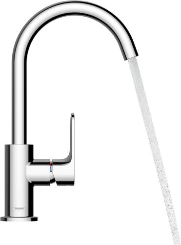 hansgrohe Rebris S ééngreeps wastafelmengkraan 210 met draaibare uitloop en trekwaste mat zwart