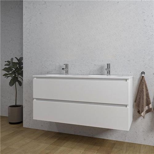 Adema Chaci Badkamermeubelset - 120x46x57cm - 2 ovale keramische wasbakken wit - 2 kraangaten - 2 lades - mat wit