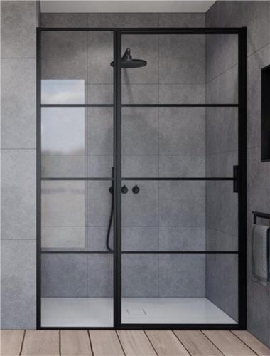 Saniclass Bellini douchedeur - 110x200cm - Vast paneel - Veiligheidsglas - Mat zwart frame - Anti kalk
