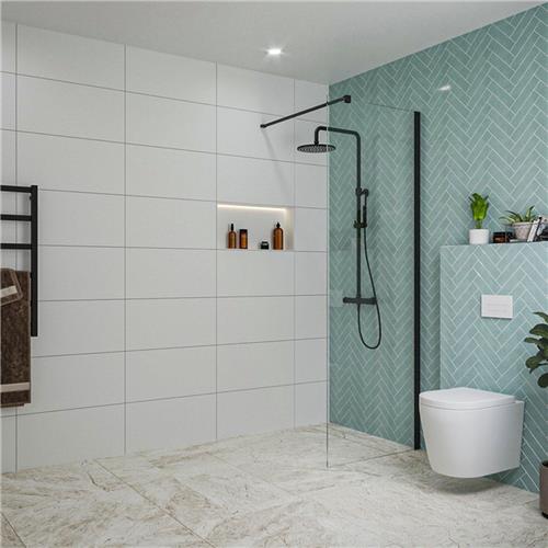 Fortifura Galeria inloopdouche - 70x200cm - helder glas - wandarm - mat zwart