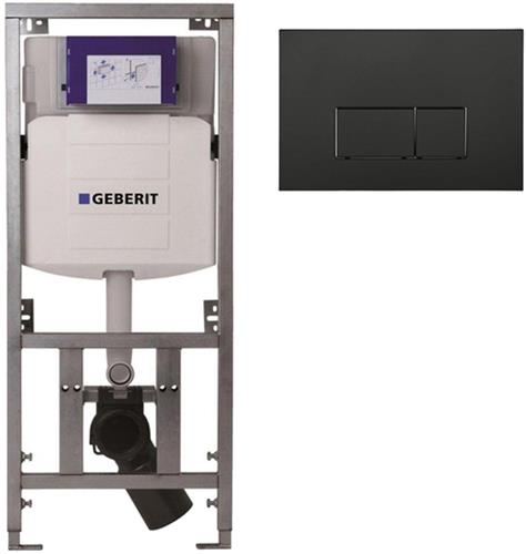 Geberit Inbouwreservoir - UP320 - QeramiQ push bedieningsplaat - dualflush- rechthoekige knoppen - kunststof zwart mat