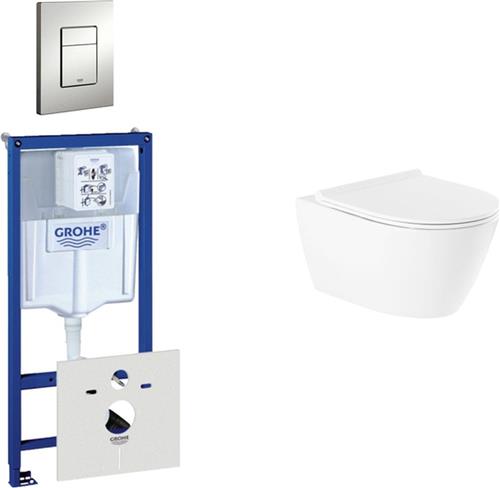 QeramiQ Salina Toiletset - inbouwreservoir - spoelrandloos - wandcloset - softclose - bedieningsplaat verticaal/horizontaal mat chroom