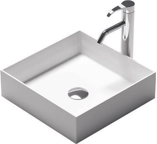 Nemo Stock Java Style opbouwwastafel vierkant 38x38x11cm solid surface mat wit