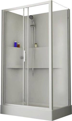 Nemo Start Lilou douchecabine 120x80cm schuifdeur met zijwand met douchebak acryl wit profiel en helder glas