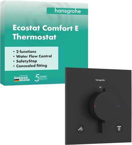Hansgrohe Ecostat Comfort E - Thermostatische inbouwkraan, voor 2 functies, mat zwart 33711670