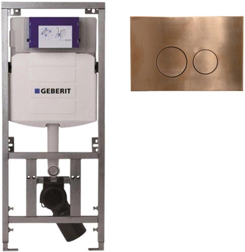 Geberit Inbouwreservoir - UP320 - QeramiQ metal bedieningsplaat - dualflush - ronde knoppen - metaal koper