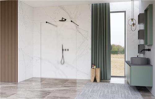 Fortifura Galeria Vrijstaande Inloopdouche - 110x200cm - Glas mat - antikalk - 8mm veiligheidsglas - wandsteunen - Zwart mat