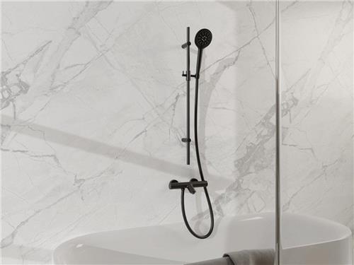 Fortifura Calvi Badkraan - met glijstangset - ronde handdouche gladde doucheslang - mat zwart