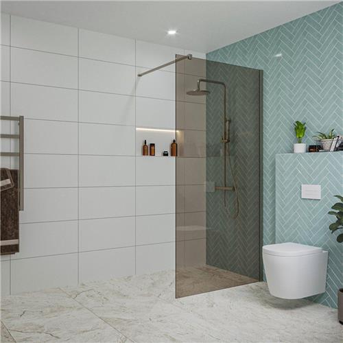 Fortifura Galeria inloopdouche - 100x200cm - rookglas - wandarm - Geborsteld Gunmetal PVD