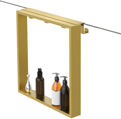 Fortifura Galeria schap met 4 haken - voor douchewand - 50x50x6.5cm - geborsteld messing (goud)