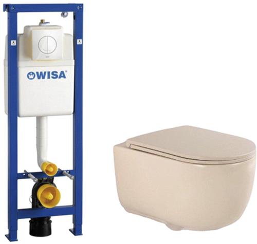 QeramiQ Dely Swirl Toiletset - 36.5x53cm - Wisa XS inbouwreservoir - slim zitting - witte bedieningsplaat - ronde knoppen - beige