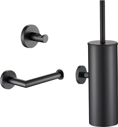 Plieger Vigo Toiletset Accessoires  Wc borstel  Wc Rolhouder  Handdoekhaakje - 10 jaar garantie  Mat Zwart