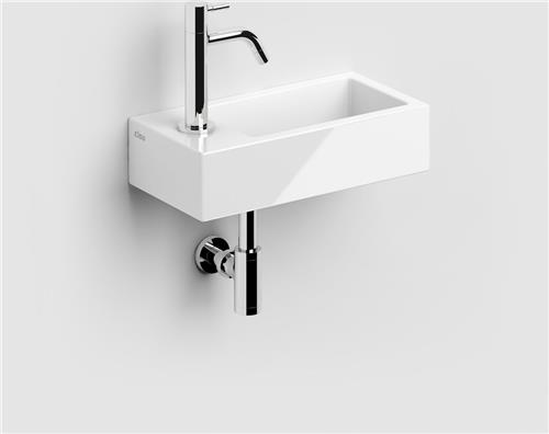 Flush 3 fontein 36cm met kraangat en plug, links, wit keram.