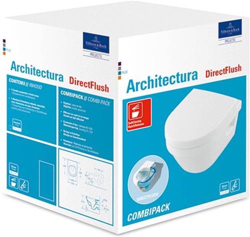 Villeroy & Boch Architectura combi pack met wandcloset diepspoel DirectFlush 35x48cm met zitting met softclose en quick release wit