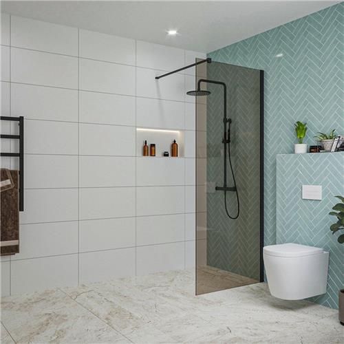 Fortifura Galeria inloopdouche - 70x200cm - rookglas - wandarm - mat zwart