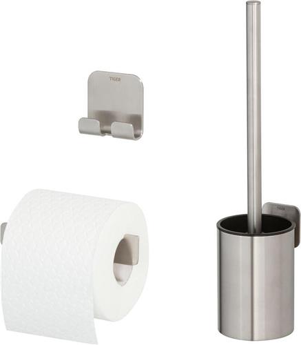Tiger Colar Toiletaccessoireset - Toiletborstel met houder - Toiletrolhouder - Haak  RVS geborsteld