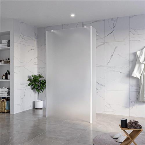 Fortifura Galeria Vrijstaande Inloopdouche - 110x200cm - Glas mat - antikalk - 8mm veiligheidsglas - 2 zijwanden 40cm - wandsteunen en hoekprofielen - Wit mat