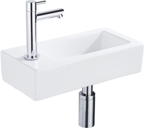 Fortifura Fuente fonteinset - 36x18.5x9cm - 1 kraangat - solid surface - fonteinkraan chroom - mat wit