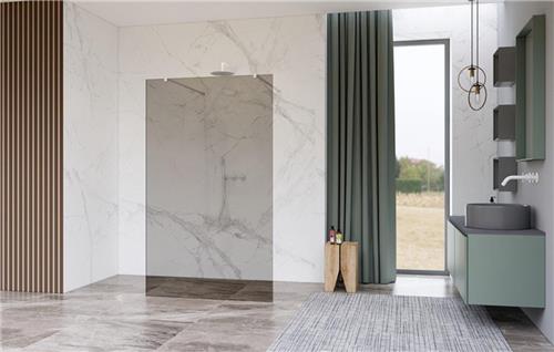 Fortifura Galeria Vrijstaande Inloopdouche - 180x200cm - Rookglas - antikalk - 8mm veiligheidsglas - wandsteunen - Wit mat