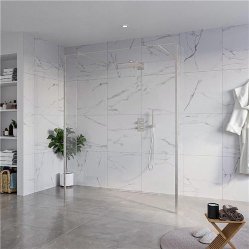 Fortifura Galeria Vrijstaande Inloopdouche - 160x200cm - Helder - antikalk - 8mm veiligheidsglas - 2 zijwanden 40cm - wandsteunen en hoekprofielen - Geborsteld RVS PVD (RVS)