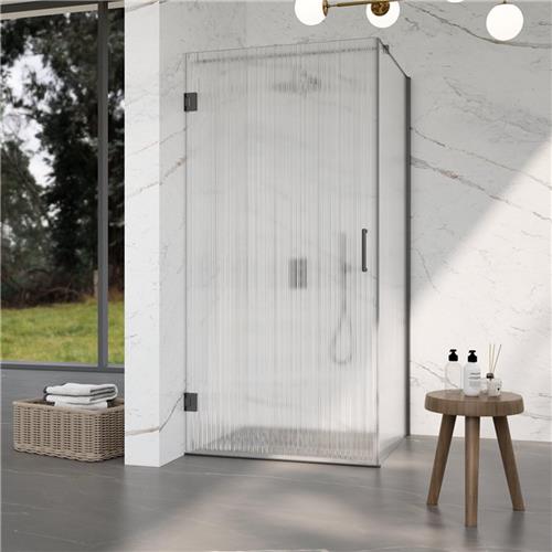 Fortifura Galeria Douchecabine - 90x90x200cm - scharnieren - deurgreep - stabilisatiestang - helder geribbeld - veiligheidsglas - Geborsteld gunmetal (Antraciet)