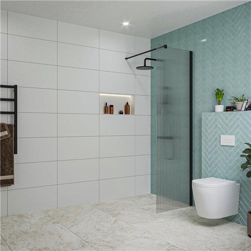 Fortifura Galeria inloopdouche - 60x200cm - ribbelglas - wandarm - mat zwart