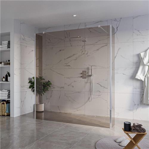 Fortifura Galeria Vrijstaande Inloopdouche - 180x200cm - Rookglas - antikalk - 8mm veiligheidsglas - 2 zijwanden 40cm - wandsteunen en hoekprofielen - Chroom