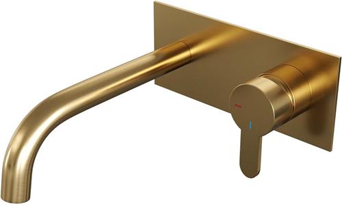 Wastafelmengkraan Inbouw Brauer Gold Edition met Afdekplaat Gebogen Uitloop Dunne Smalle Hendel Geborsteld Goud