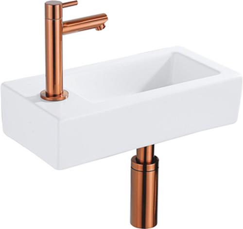 Fortifura Fuente fonteinset - 36x18.5x9cm - 1 kraangat - solid surface - fonteinkraan koper - mat wit