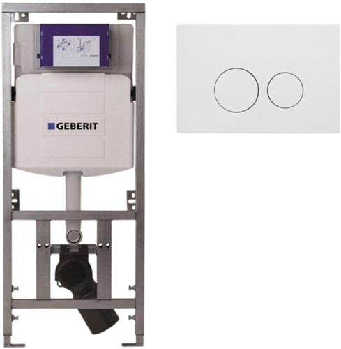 Geberit Inbouwreservoir - UP320 - QeramiQ metal bedieningsplaat - dualflush - ronde knoppen - metaal wit mat