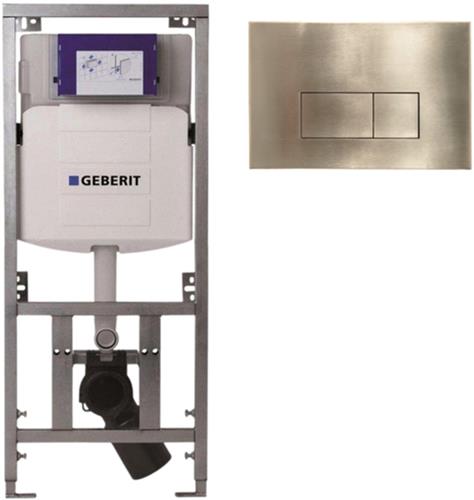 Geberit Inbouwreservoir - UP320 - QeramiQ metal bedieningsplaat - dualflush - rechthoekige knoppen - metaal goud geborsteld