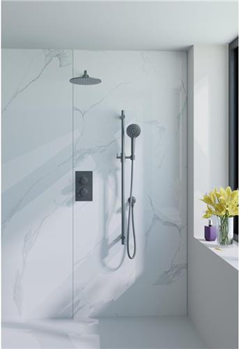 Fortifura Calvi Inbouw Regendoucheset - thermostatisch - wandarm - glijstang - 25cm hoofddouche - ronde handdouche - gladde doucheslang - geborsteld Gunmetal PVD