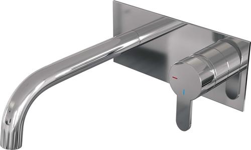 Brauer Chrome Edition Wastafelmengkraan inbouw - gebogen uitloop links - hendel plat smal - afdekplaat - model D 1 - chroom