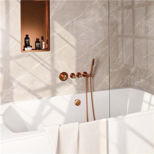 Brauer Carving S01 - Badkraan met Staafhanddouche - Geborsteld Koper PVD - Inbouw - Thermostatisch - Badvulcombinatie/Wandaansluitbocht
